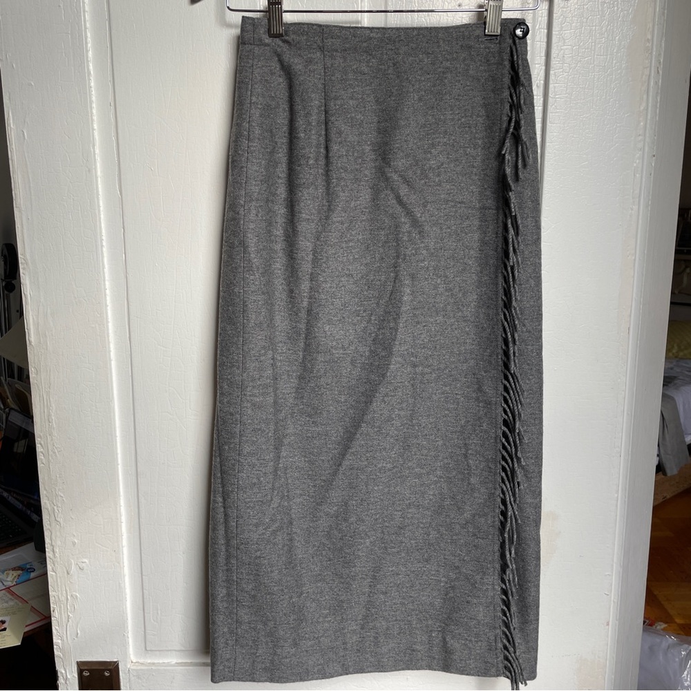 Liz Wear Gray Wool Fringe Wrap Maxi wrap Dress Sz 4